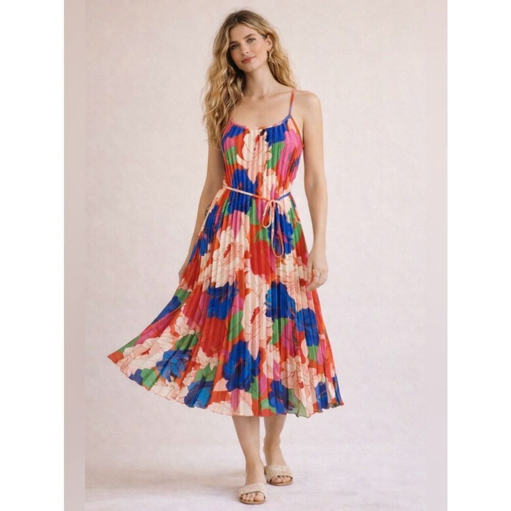 Sam Edelman Retro Floral Plisse Midi Dress NWT